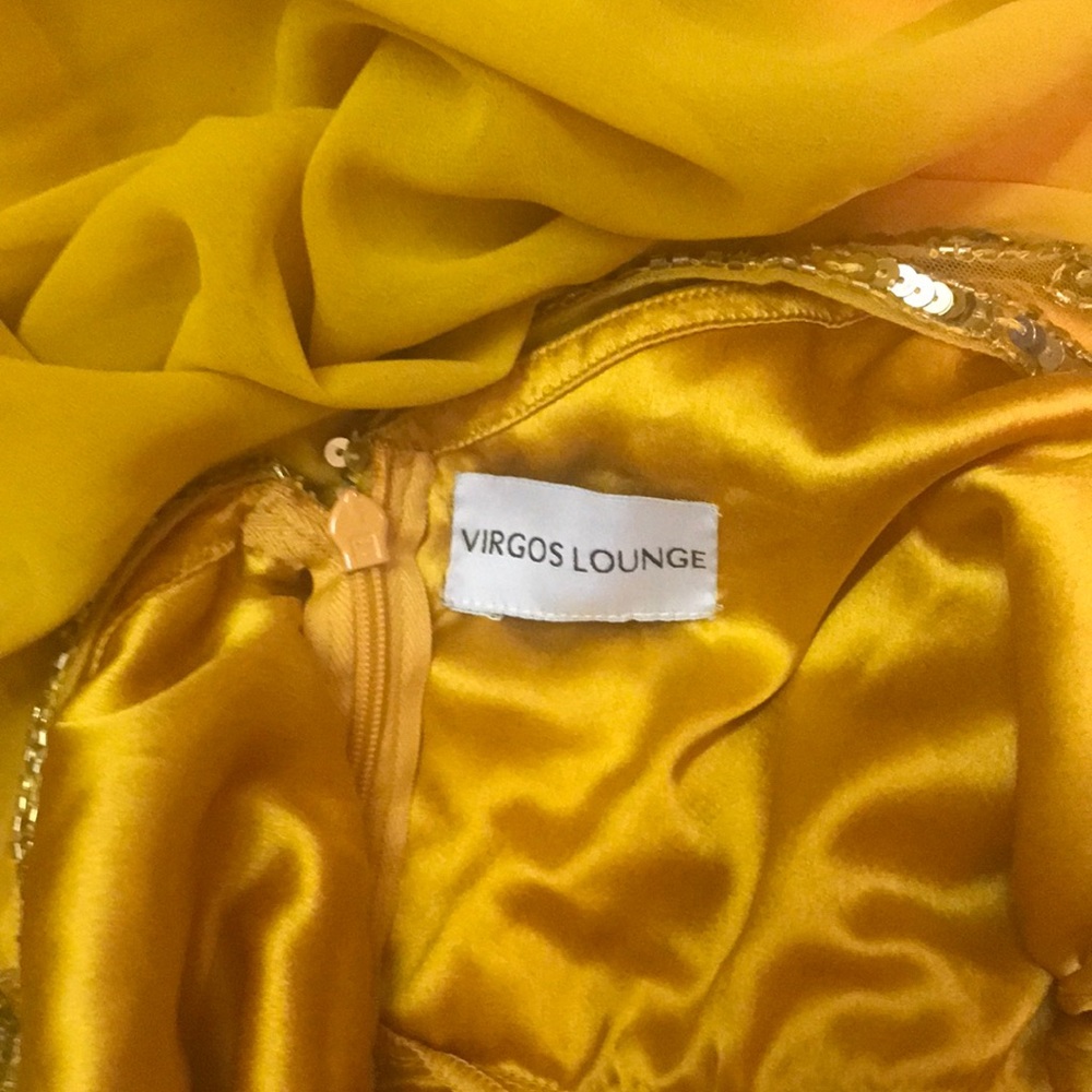 Long embellished beaded gown (yellow gold) - Picture 8 of 13